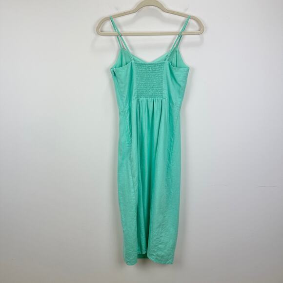 J.Crew Linen Blend Slip Midi Dress Mint Blue Slit Colorful Adjustable US 0 NWT - Picture 8 of 12